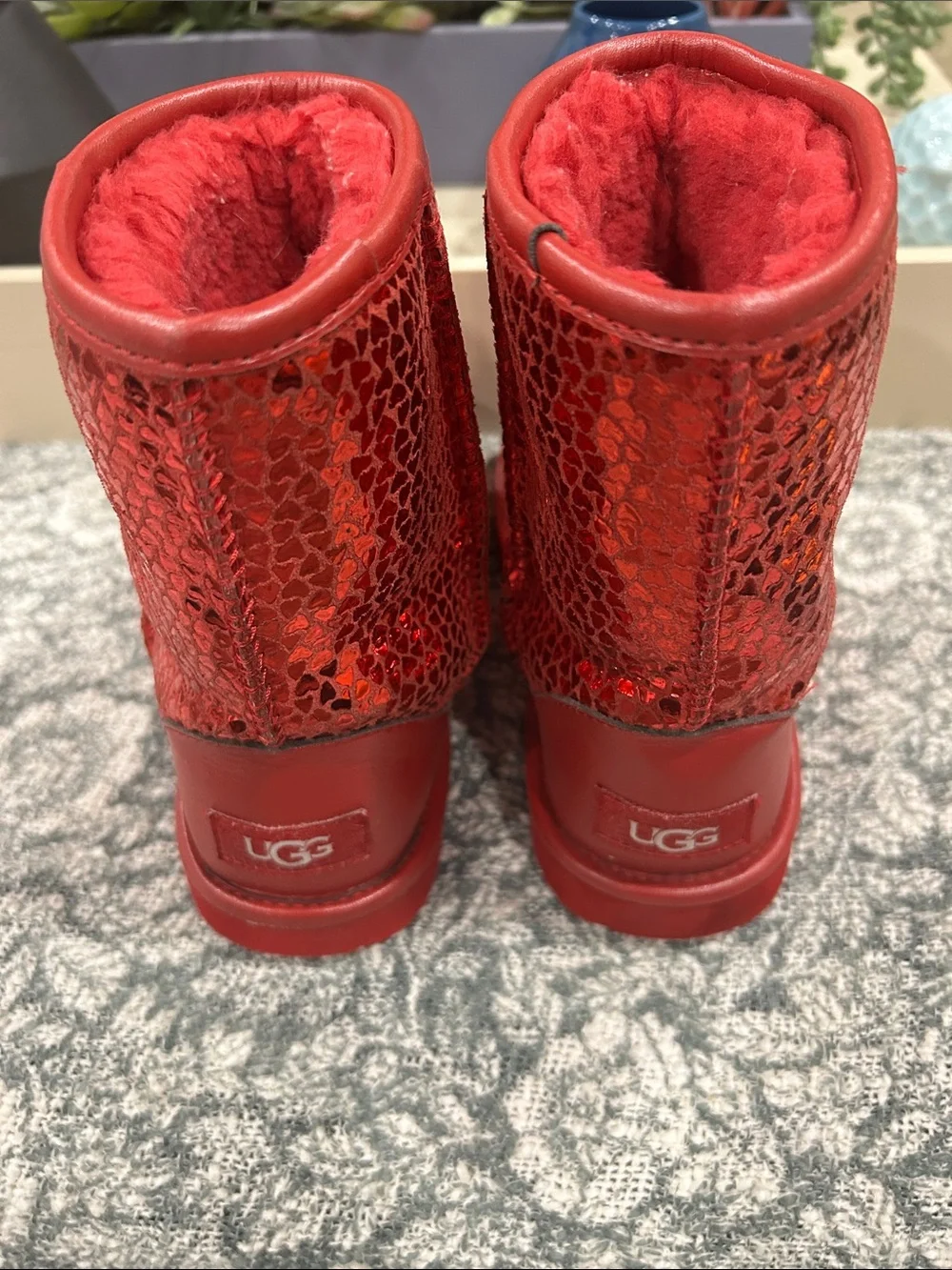 UGG Kids Red Glitter Cozy Booties